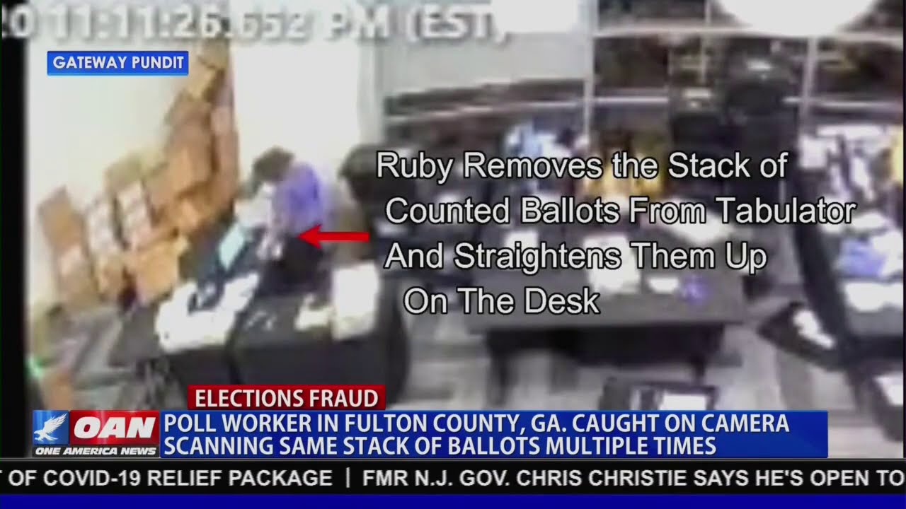 CAUGHT: Surveillance footage shows GA poll worker scanning the same batch of ballots MULTIPLE times!